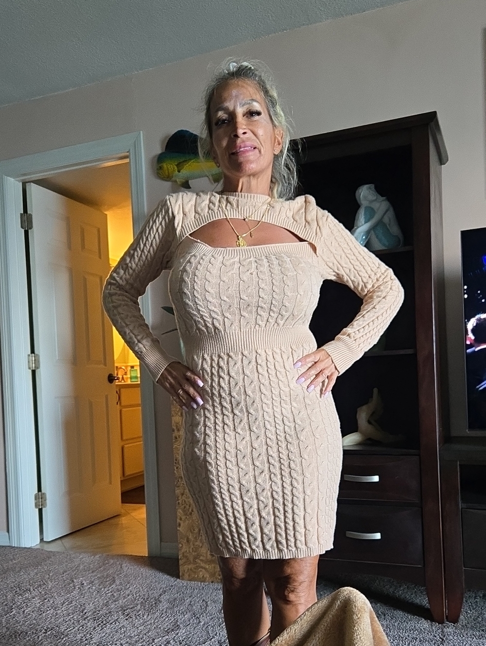 Sweater Dress Tan Ribbed - Picture 4 of 4